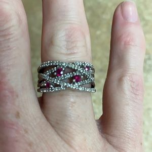 Ruby and diamond ring. Size 7.5. Sterling silver.
